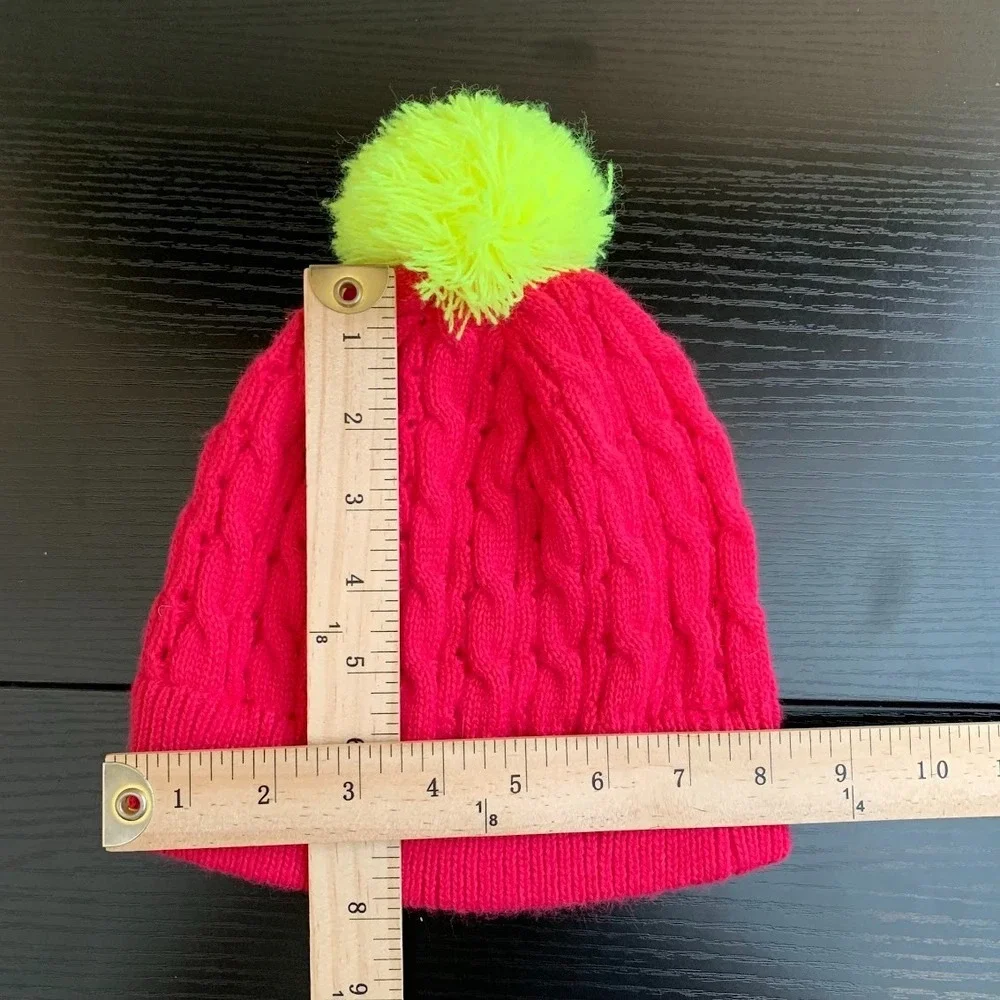 Nike Youth Swoosh Knit Pom‎ Beanie Hat & Gloves Set Neon Pink/Green Girls